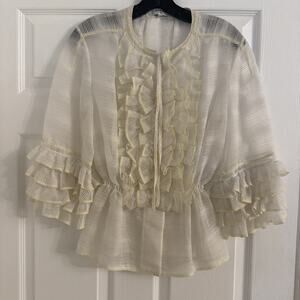 Chanel Runway White Sheer Silk Wool Ruffle Blouse Cardigan Jacket P61134 FR 38 6